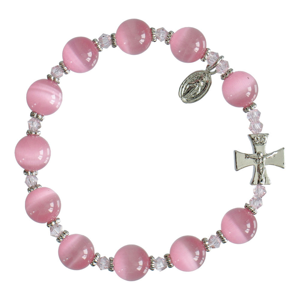 10mm Pink Genuine Cats Eye Rosary Bracelet